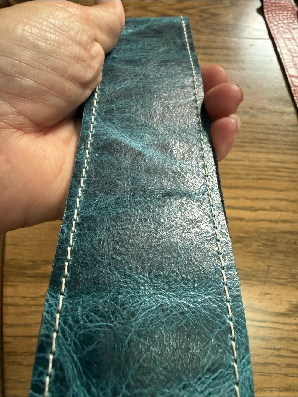 Holy Cow Couture Leather Teal and Black marble strap